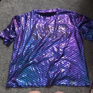 iridescent/bright purple mermaid scale spandex-y top